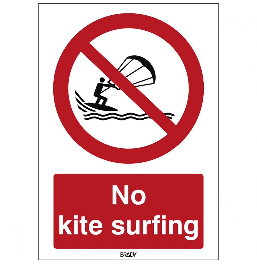 Znak bezpieczeństwa ISO – Zakaz uprawiania kitesurfingu, P/P065/EN483/PE-210X297-1