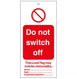 Tagout: Zawieszki ostrzegawcze (10szt.), TAG-E-DO NOT SWITCH OFF-75X160MM.