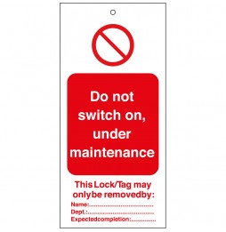 Tagout: Zawieszki ostrzegawcze (10szt.), TAG-E- DO NOT SWITCH ON UNDER... 75X160MM.