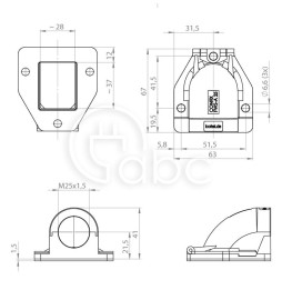 Mocowanie panelowe z gwintem metrycznym CONFIX FWS-A25, rozmiar M25x1,5, szare, 31387
