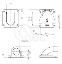 Mocowanie panelowe z gwintem metrycznym CONFIX FWS-A32, rozmiar M32x1,5, czarne, 31389