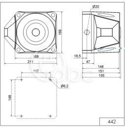 Sygnalizator optyczno-akustyczny 442, żółty palnik ksenonowy, 120 dB, 42 tonów, 24 V DC, IP66, 44213055