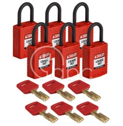 Kłódka LOTO SafeKey kompaktowa, nylonowa, szekla 25 mm, czerwona (6 szt.), 150207