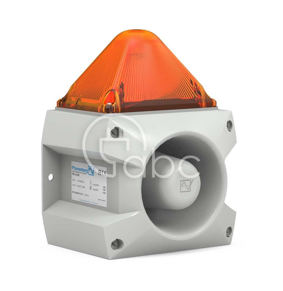 Sygnalizator optyczno-akustyczny PA X 5-05, pomarańczowy palnik ksenonowy, 105 dB, 80 tonów, 230 V AC, IP66, 23351104055