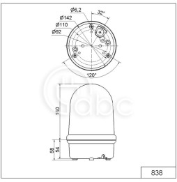 Sygnalizator optyczny 838, czerwony, palnik ksenonowy, 115 V AC, IP65, 83810067