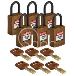 Kłódka LOTO SafeKey kompaktowa, nylonowa, szekla 25 mm, brązowa (6 szt.), 150214
