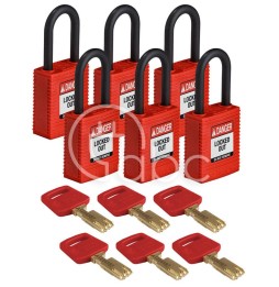 Kłódka LOTO SafeKey nylonowa, szekla 38 mm, czerwona (6 szt.), 150311