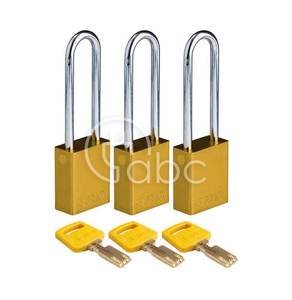 Kłódka bezpieczeństwa LOTO SafeKey, aluminiowa, szekla 76 mm, żółta (3 szt.), 150239