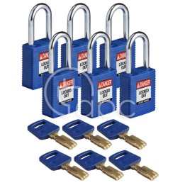Kłódka LOTO SafeKey nylonowa, szekla stalowa 38 mm, niebieska (6 szt.), 150316