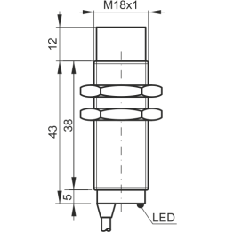 Czujnik indukcyjny, 8mm, M18, mosiądz, PNP, NO, kabel 2m, 10-30VDC, L55
