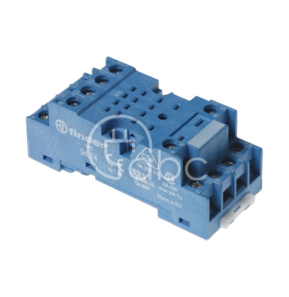 Gniazdo do przekaźnika serii 55.32/55.34/85.02/85.04 montaż na szynie DIN na panel 4P 250 V AC 10 A 94.74.0SMA