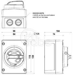 Rozłącznik izolacyjny EMC 3x40 A IP66 KEM 340 YR M2EMC 2XM25MEMC