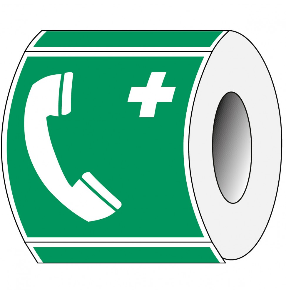 Znak bezpieczeństwa ISO – Telefon alarmowy (250szt.), PIC E004-100X100-PE-ROLL/1