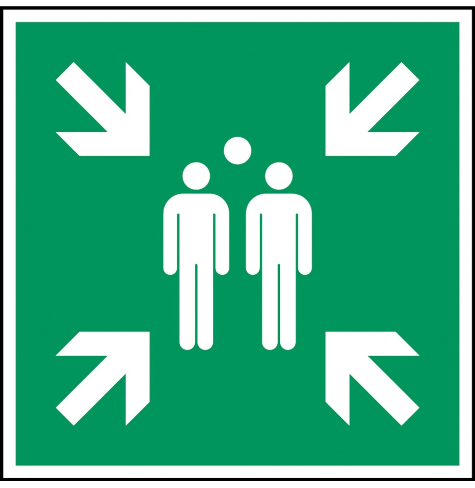 Znak bezpieczeństwa ISO – Miejsce zbiórki do ewakuacji, PIC E007-200X200-AL-CRD/1