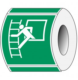 Znak bezpieczeństwa ISO – Okno ewakuacyjne z drabiną ewakuacyjną (250szt.), PIC E016-100X100-PE-ROLL/1