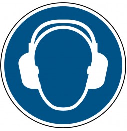 Znak ISO 7010 – Nakaz stosowania ochrony słuchu, PIC M003-DIA 200-PP-CRD/1