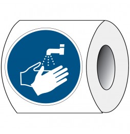 Znak bezpieczeństwa ISO – Nakaz mycia rąk (250szt.), PIC M011-DIA 100-PE-ROLL/1