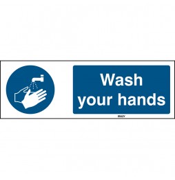 Znak ISO 7010 – Nakaz mycia rąk, STEN M011-297X105-AL-CRD/1