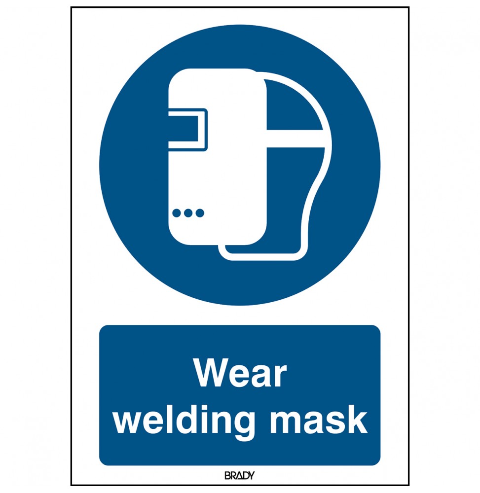 Znak ISO 7010 – Nakaz stosowania maski spawalniczej, STEN M019-148X210-AL-CRD/1