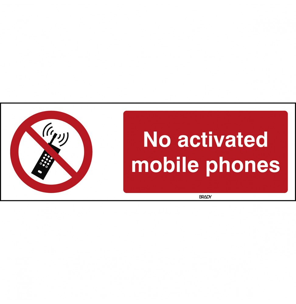 Znak ISO 7010 – Zakaz używania telefonów komórkowych, STEN P013-297X105-PE-CRD/1