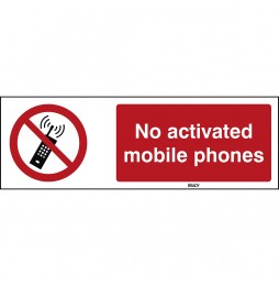 Znak ISO 7010 – Zakaz używania telefonów komórkowych, STEN P013-450X150-AL-CRD/1