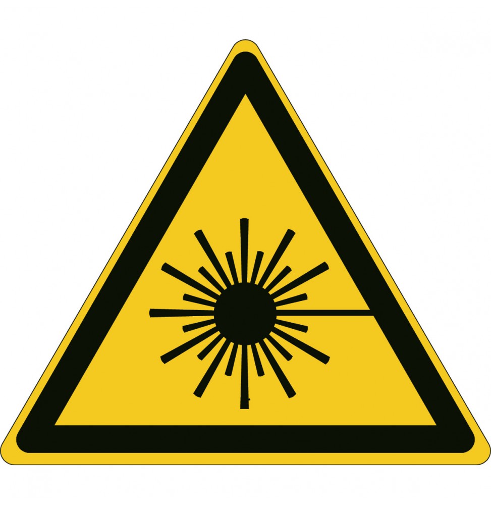 Znak bezpieczeństwa ISO – Ostrzeżenie przed wiązką laserową, PIC W004-TRI 100-PP-CRD/1