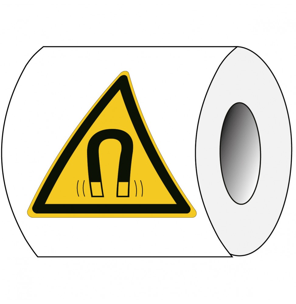 Znak bezpieczeństwa ISO – Ostrzeżenie przed silnym polem magnetycznym (250szt.), PIC W006- TRI 050-PE-ROLL/1